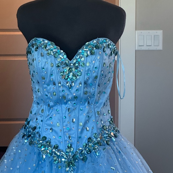 Mori Lee dress prom party wedding blue size 12 princess god mother halloween. - Picture 5 of 16